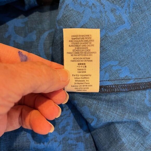 NWT Free People Linen "A Thing Called Love" Dress Blue Combo Mini Floral Size 8 - Picture 8 of 13